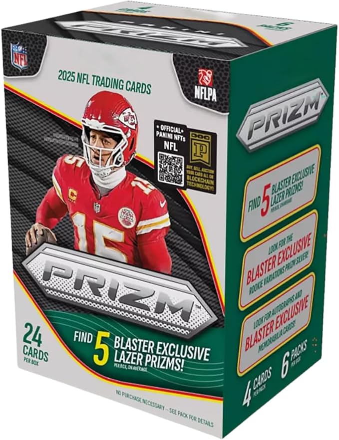 2025 Prizm Football NFL Blaster Box with 24 Trading Cards + 6 Toploaders and StreetCards Magnet!