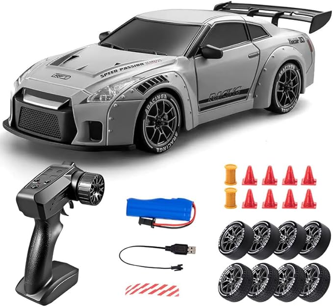 High Speed 1:24 4WD RC Drift Car with Proportional 2.4G Remote Control Dual Tire Configuration and LED Light Racing Vehicle Model for Adults Enthusiasts– Air Force Gray
