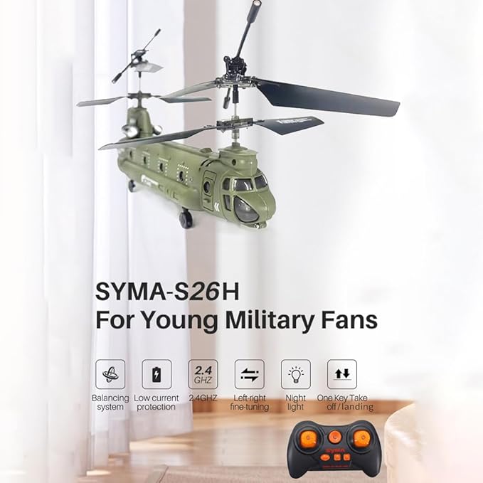 2.4G 3CH RC Helicopter S026H Military Transport RC Helicopter with Altitude Hold One Key Take Off/Landing LED Light Low Battery Reminder Gyro for Teens Beginners and Adults