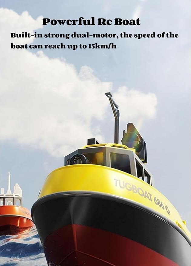 RC Boat 1/72 RC Tugboat for Pools and Lakes 2.4Ghz High-Speed Remote Control Boat with LED Lights and Low Battery Alarm for Teen and Adults