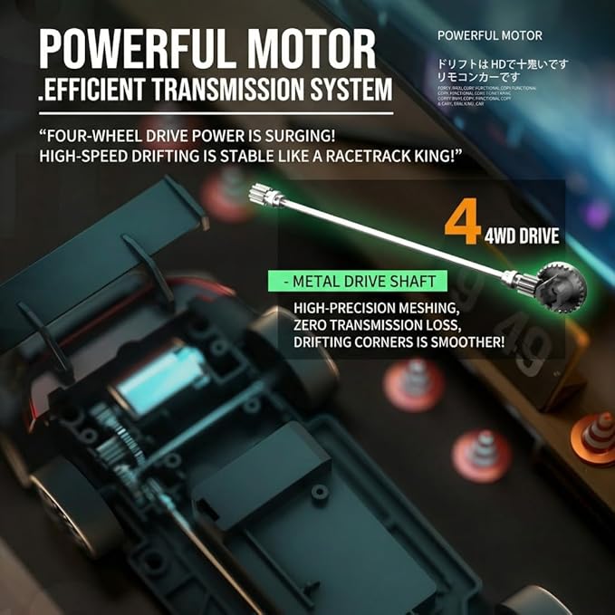 2.4GHz RC Drift Car 1:20 Scale Remote Control Car with LED Lights 4WD High Speed RC Vehicle Gift for Adults Racing &amp Drifting Tires