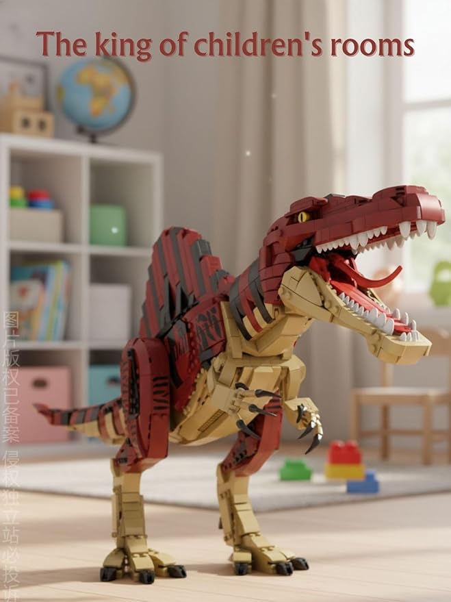 Large Spinosaurus Dinosaur Building Set 2000+ Pieces Large Display Model Poseable Dino Figure with Display Stand/Base Compatible with Lego Bricks Collectible Gift for Dinosaur Fans (Ages 6+)