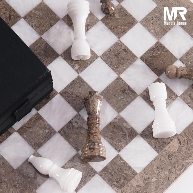 Marble Chess Set for Adults 15 Handmade Oceanic &amp White Board Game with 32 Chess Pieces 2 Extra Queens &amp Storage Box Luxury Travel Game – Elegant Home Décor