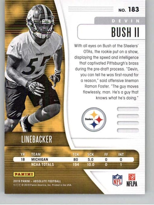 2019 Panini Absolute Green #183 Devin Bush II Pittsburgh Steelers RC Rookie NFL Football Trading Card