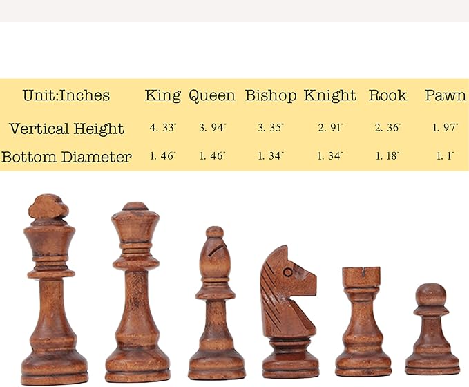 LuckyWish Large Wood Chess Pieces4.3 Inch KingChess Pieces Only No Board