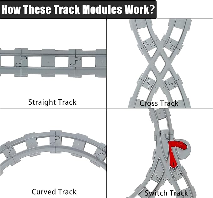 47-Piece Train Track SetClassic Railway Track with 30 Curved Tracks14 Straight Tracks2 Switch and 1 crossoverTracks-Compatible with All Major BrandsLight Grey Toy Track Accessory for Kids