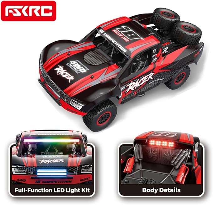 1/12 RD12 RC Drift Car 4WD Full-Proportional Brushed Racing Car with Gyroscope and 7-Color LED Lights Remote Control Truck Gift for Adults (Red)