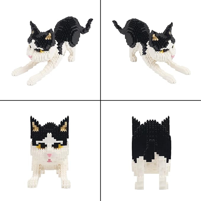 Larcele Cat Mini Building Blocks Animal Set DIY Micro 3D Building Toy Bricks1390 Pieces KLJM-05(Black and White Cat)