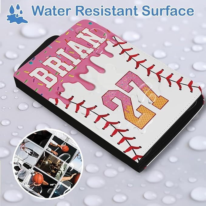Personalized Ice Cream Drip Baseball Card Binder with Name &amp Number – Zipper Trading Card Album with Handle – Collector Case for Players &amp Fans (Ice Cream Drip Art #3)