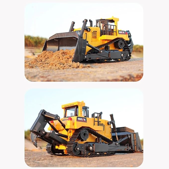 HUINA 1554 1/16 Scale Remote Control Bulldozer 2.4GHz 11CH RC Construction Vehicle with Lights &amp Sound Toy Electric Toys for Kids 8+ Years Old