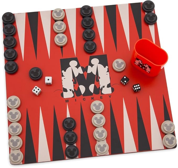 Disney Store Dolls &amp Games Mickey Mouse Deluxe Game Set - Includes Disney Chess Set Checkers Pieces Backgammon Board Playing Cards Poker Chips Dice &amp Shaker Cup in Self-Contained Wooden B