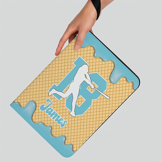 Personalized Ice Cream Drip Baseball Card Binder with Name &amp Number – Zipper Trading Card Album with Handle – Collector Case for Players &amp Fans (Ice Cream Drip Art #8)