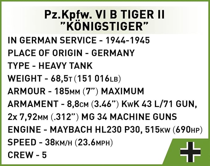 COBI Historical Collection Pz.Kpfw. VI B Tiger II Konigstiger Tank Building Set 500 Pieces