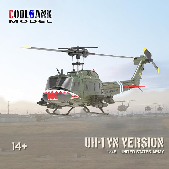 RC ERA C032 UH-1 Huey 6CH Helicopter for Adults 1/48 Scale RC Helicopter Brushless with 6-Axis Gyroscope Stabilization with Altitude Hold &amp 3D Inverted Flight（Shark Mouth 4 Battery）