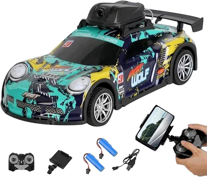 Mini RC Drift Car with HD Camera &amp LED Lights 2.4G 4CH Remote Control Car Electric Racing Sports Cars for Adult Teens - RTR Version / 2 Battery