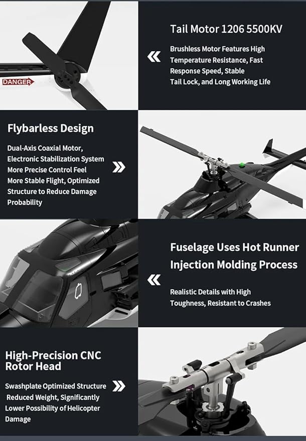 Hanll YUXIANG F02S 1:34 Scale 8CH GPS RC Helicopter – RTF Air-Wolf Replica with Dual Brushless Motors Telemetry Transmitter Optical Flow Metal Servo for Advanced Hobbyists—3 Batteries