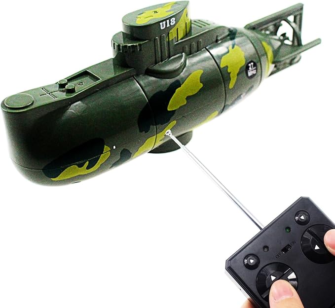 Tipmant Mini RC Submarine Remote Control Boat Ship Military Model Electronic Water Toy Diving for Fish Tank Water Tub Kids Birthday Gift (Green)