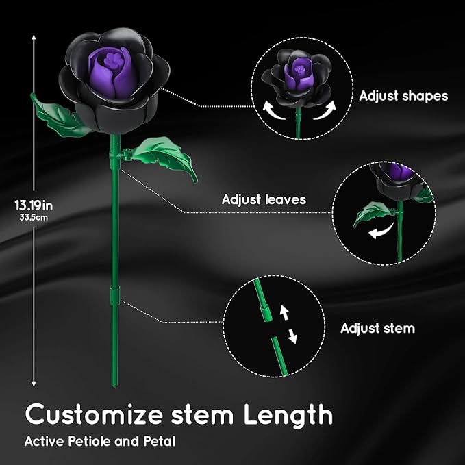 HOGOKIDS Flowers Bouquet Building Set - 15 Black Roses Botanical Collection Building Blocks Artificial Flower Toy 330PCS Gothic Home Decors Easter Gift for Her Girlfriend Wife Adults Teens Kids 8+