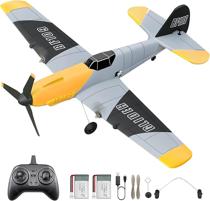 HAWK'S WORK 3 Channel RC Plane BF-109 Remote Control Airplane Ready to Fly 2.4GHz 6-axis Gyro Stabilizer Easy to Fly for Kids &amp Beginners