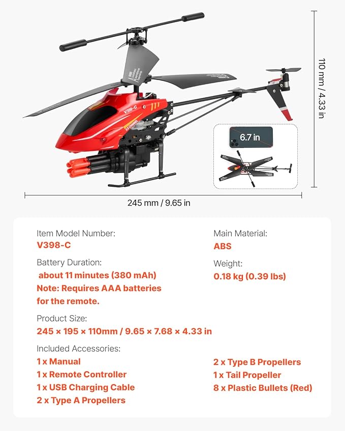 VEVOR RC Helicopter 2.4GHz Flying Remote Control Helicopter with Shooting Mode 3.5 Channel RC Airplane for Kid Altitude Hold One-Key Takeoff/Landing &amp LED Lights Toys for Kids