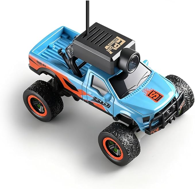 1/64 Scale Mini RC Truck Model 2.4Ghz APP Auto-Pairing Full-Proportional FPV Remote Control Monster Truck with WiFi Camera Lights Speed &amp Steering Adjustable Gift for Adults (RTR/Blue)