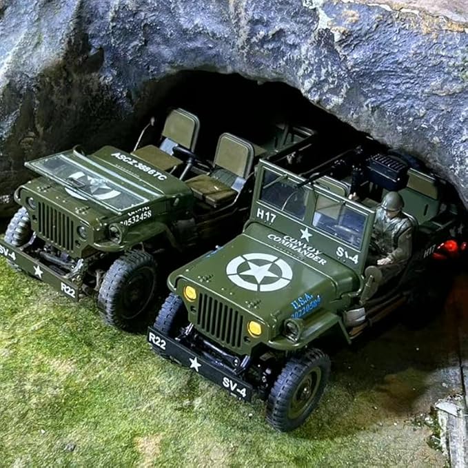 1/16 Scale Alloy Remote Control Car Military Willys Climbing Car with LED Lights &amp Soldier Figure All Terrain Off-Road Vehicle for Adults