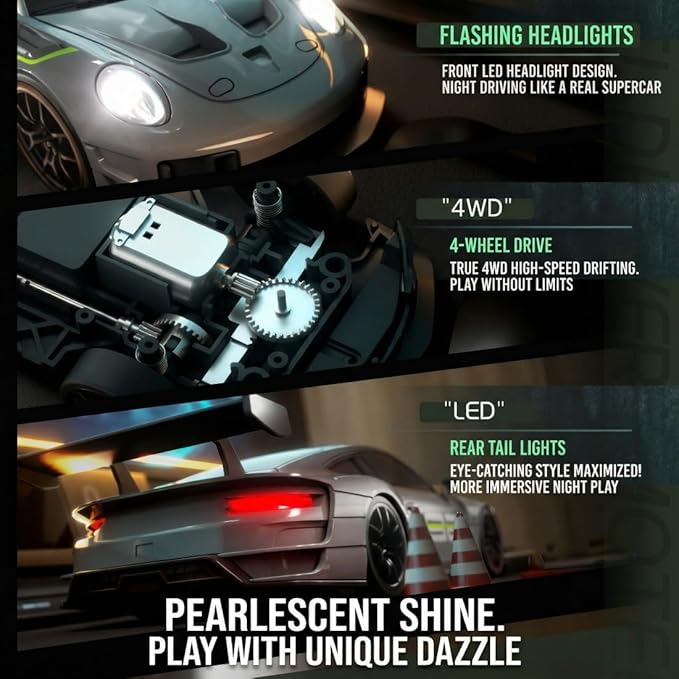 2.4GHz RC Drift Car 1:20 Scale Remote Control Car with LED Lights 4WD High Speed RC Vehicle Gift for Adults Racing &amp Drifting Tires