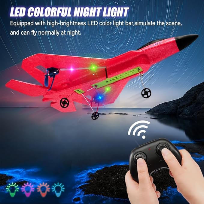 Fremego F-22 Raptor RC Plane 2.4GHz RC Airplane Fighter Toy Ready to Fly Remote Control Airplane Easy to Fly RC Glider Sports for Kids &amp Beginners (Red)