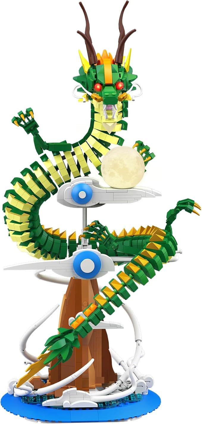 NUTCRACKER Dragon Building Blocks Set for Adult Lighting Dragon Building Display Model with Light Ball Cool Animal Dragon Toy Building Set Easter Birthday Gifts for Boys Girls 14+ (1364 Pieces)