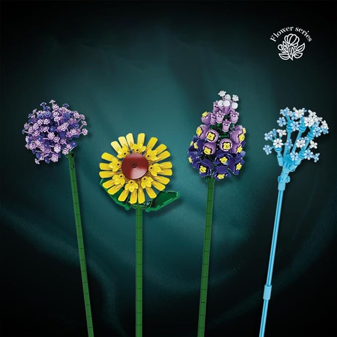 39150 The Words of Azure Flowers Building Blocks Flower Set 1853 Pieces of Floral and Plant Series Block Sets Adult Creative Enthusiast Model Gifts Can be Used for Room Decoration