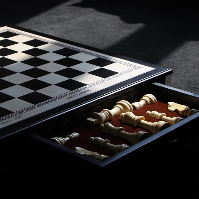 15 Wooden Chess Set Large Size Board Built-in Storage Drawer - 2 Extra Queens - Wooden Chess Pieces - Gift wrap Adult and Children's Board Games
