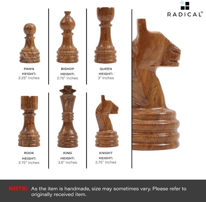 Radicaln Marble Chess Set 15 Inches Coral and Dark Brown Handmade Luxury Board Games for Adults Ideal Marble Chess Board Game Set &amp Chess Pieces for Home Decor