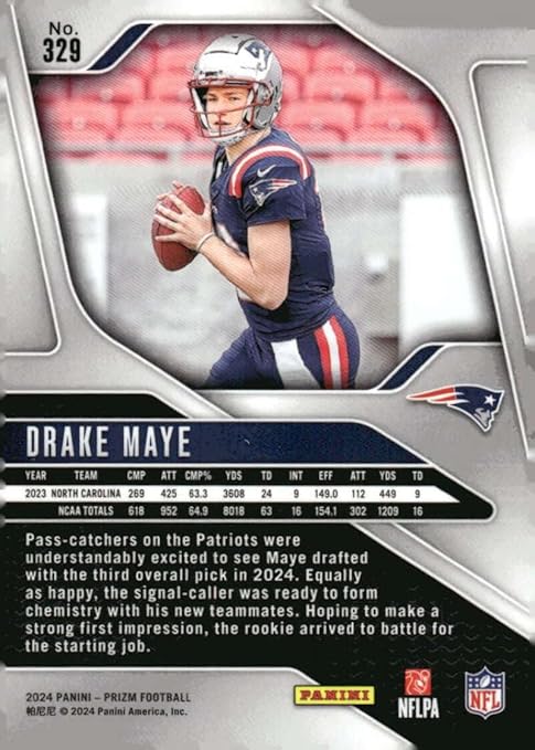 2024 Panini Prizm #329 Drake Maye New England Rookie Football Card - Sportscard Superstore