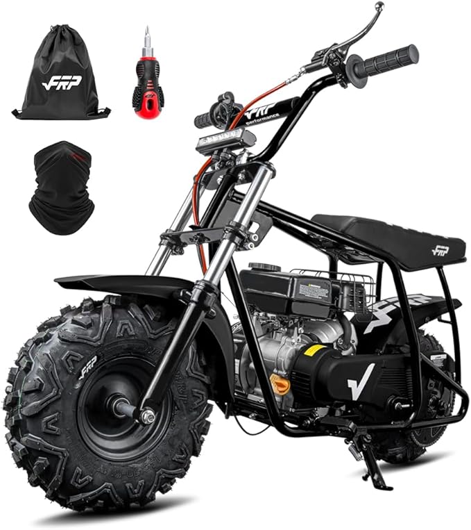 FRP GMB100 Performance 99CC 4-Stroke Mini Dirt Bike - Upgraded Hydraulic Brakes &amp Front Suspension Fork 28MPH Off-Road Mini Bike with LED Headlight Anti-Slip Seat Supports 220LBS (Black)