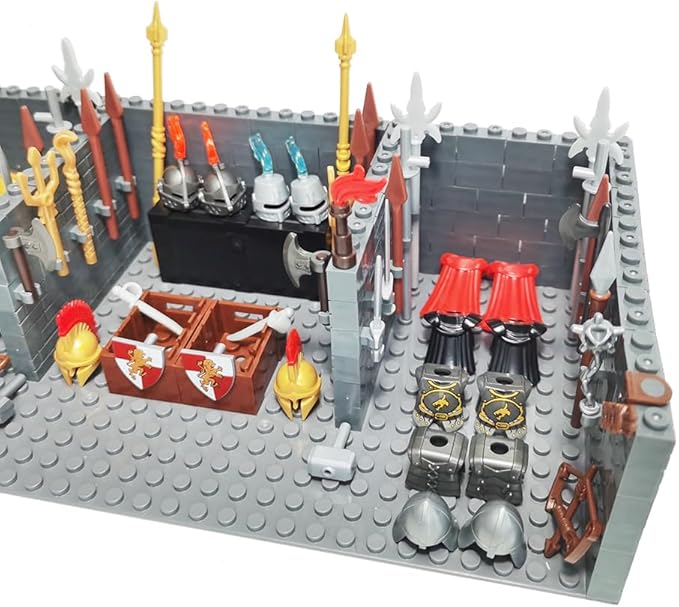 Medieval Weapon House for Middle Age Castle Knight Armor Shield Helmet Spartan Roman Warrior Arrow Spear Building Block Military Figure