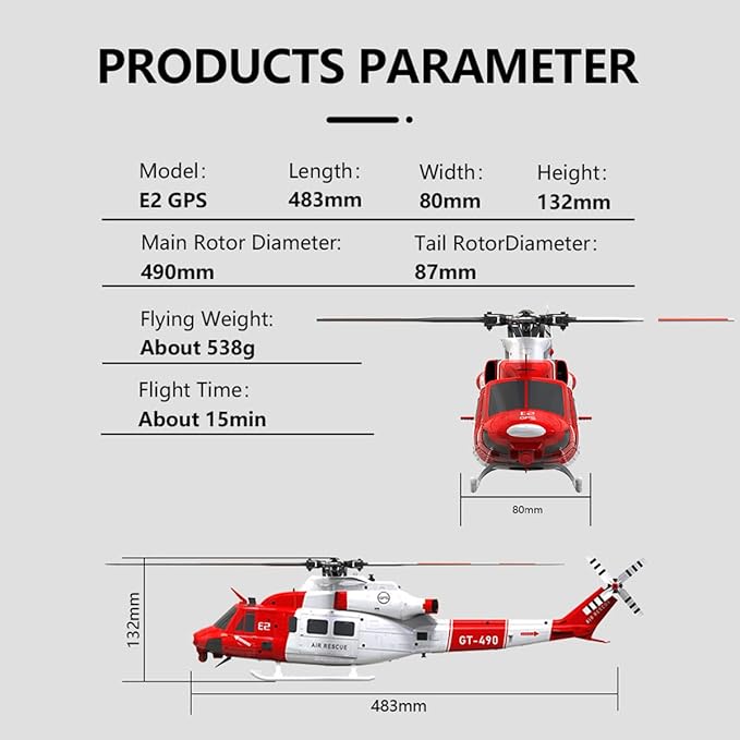 GOOSKY E2 UH-1Y RC Helicopter 2.4G 6CH Dual Brushless Simulation Stunt Aircraft Model with GPS Auto-Stabilization One-Key Return (RTF Version)