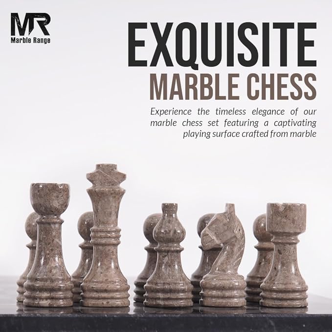 Marble Chess Set for Adults 15 Handmade Black &amp Oceanic Board Game with 32 Chess Pieces 2 Extra Queens &amp Storage Box Luxury Travel Game – Elegant Home Décor