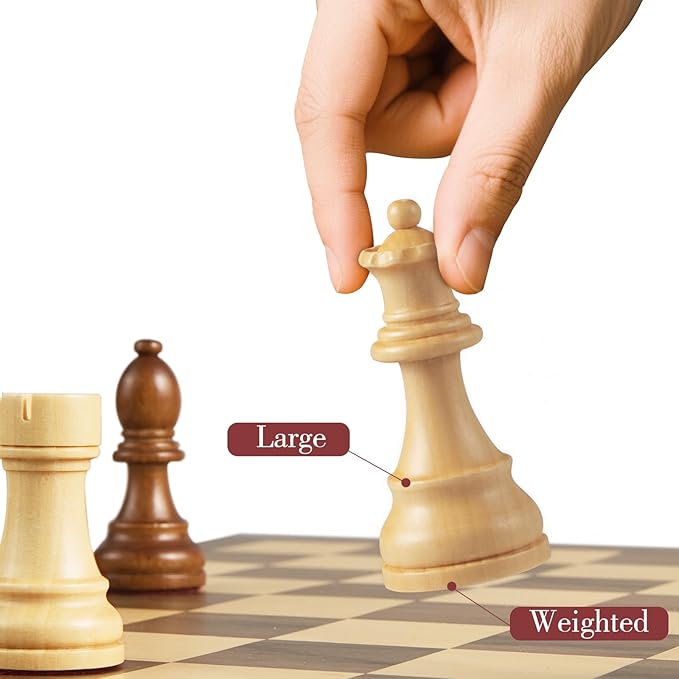 Wooden Chess Pieces Only-Heavy Weighted Tournament Chessmen with 2 Extra Queens-King Height 3.8 inch-Replacement of Missing Pieces-Exquisite Packaging