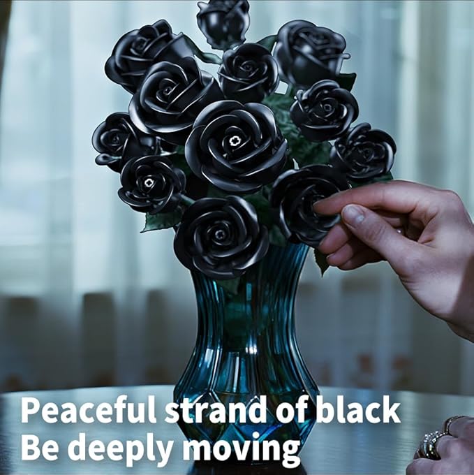 Black Rose Bouquet Building SetCompatible with Lego FlowersArtificial Flowers Botanical Collection Blocks Kit DIY Fake Roses for Adults Women Mother's Day Girlfriend Gifts Home Decor-408pcs