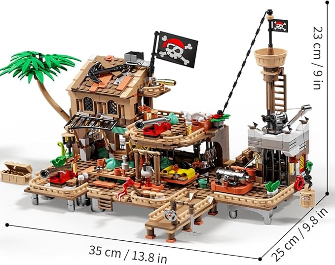 RiceBlock Pirate Town House Building Sets Pirate Wharf Supply Center Building Blocks Toys for Kids 943 Pieces