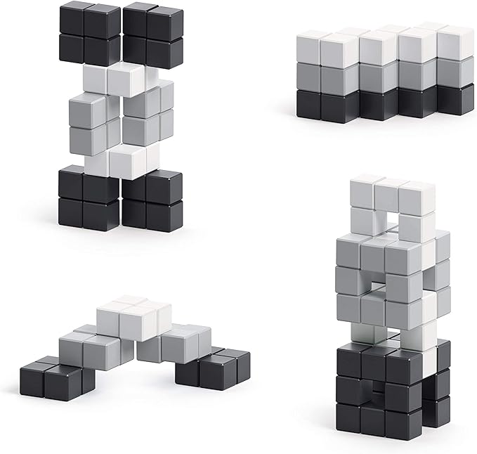 PIXIO Noir - Tiny Magnetic Blocks Building Toy in The Pixel Art Style with Free App - 5/16 Plastic Cubes with 6 Magnets Inside - Open Ended Toy - Creativity Toy for Ages 6+ - 60pcs