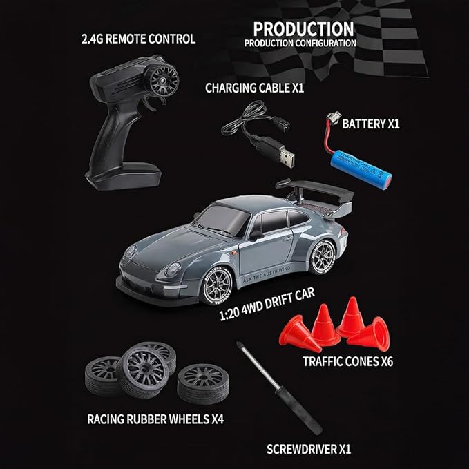 High Speed 1:24 4WD RC Drift Car with Proportional 2.4G Remote Control Dual Tire Configuration and LED Light Racing Vehicle Model for Adults Enthusiasts– Gradient Color