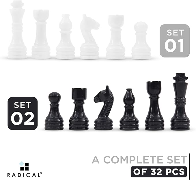 Radicaln Marble Chess Figures 3.5'' Inches Black and White Handmade Figures for Board Games - Marble Chess Set &amp Checker Board Game for Adults