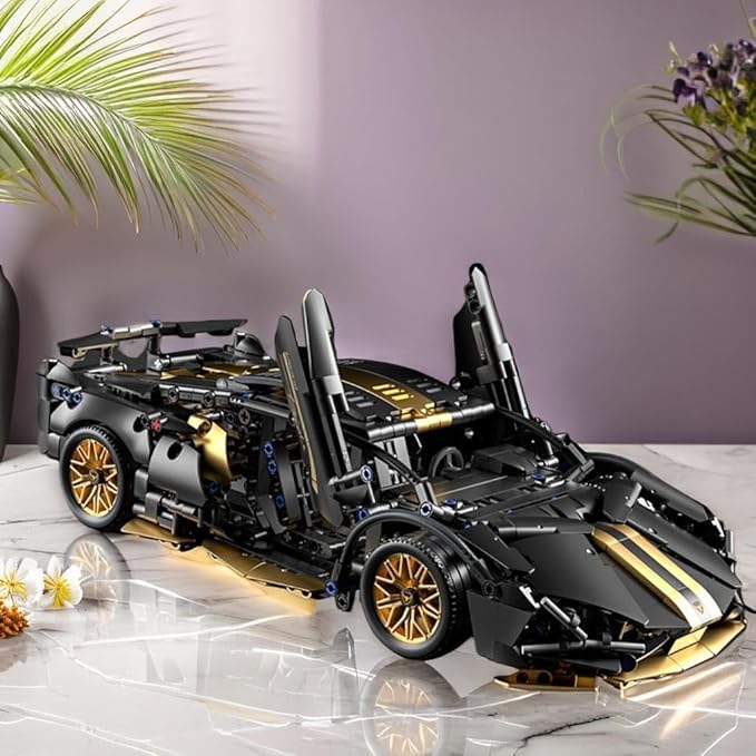 Sport Race Car Building Block Sets for Adults BoysBlack Technical Racing Supercar Toys Kits with LED Light Collectible 1:14 MOC Model Construction Birthday Gifts for Teens Age 8-12 8-1414+