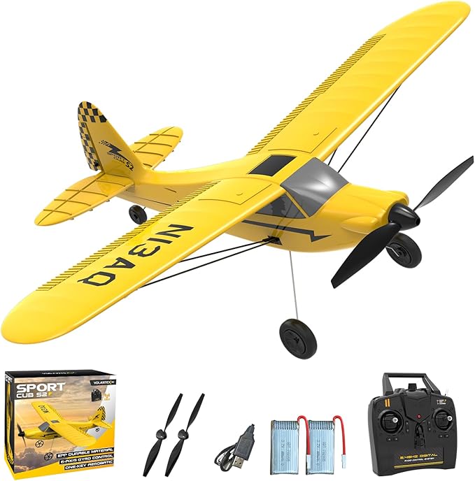volantexrc RC Plane Trainer Sport Cub 3CH Remote Control Airplane with Prop Saver 6-Axis Gyro Stabilizer &amp 3 Modes to Fly Radio Controlled Aircraft RTF for Beginners and Adults (400mmYellow)