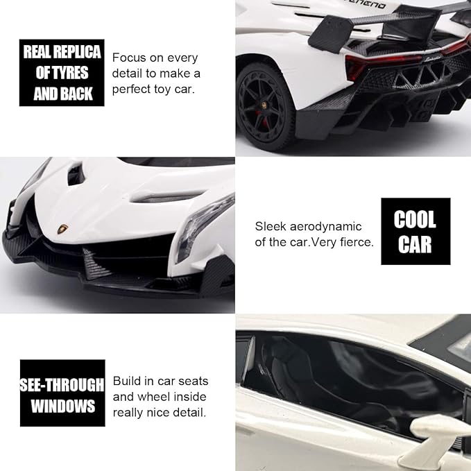 QUN FENG Remote Control RC CAR Racing Cars Compatible with Lamborghini Veneno Officially Licensed 1:24 Toy RC Cars Model Vehicle for Boys 678 Years OldWhite