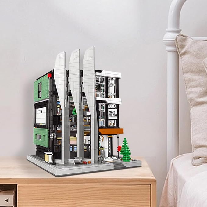 City Office Building Block Kit with Light-Up Kit Modern Office Tower Construction Set Modular Buildings Sets for Adult Toy for Adults and Teens 3828pcs