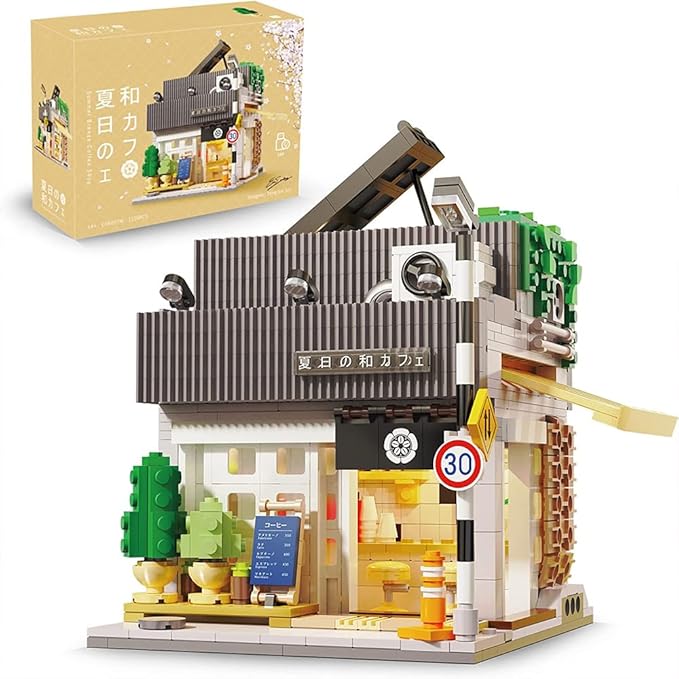 Summer Breeze Japanese Café Building Block Set MOC Kyoto Street View with Lights Japanese Architecture Construction Model Gift for Adults(1108PCS)