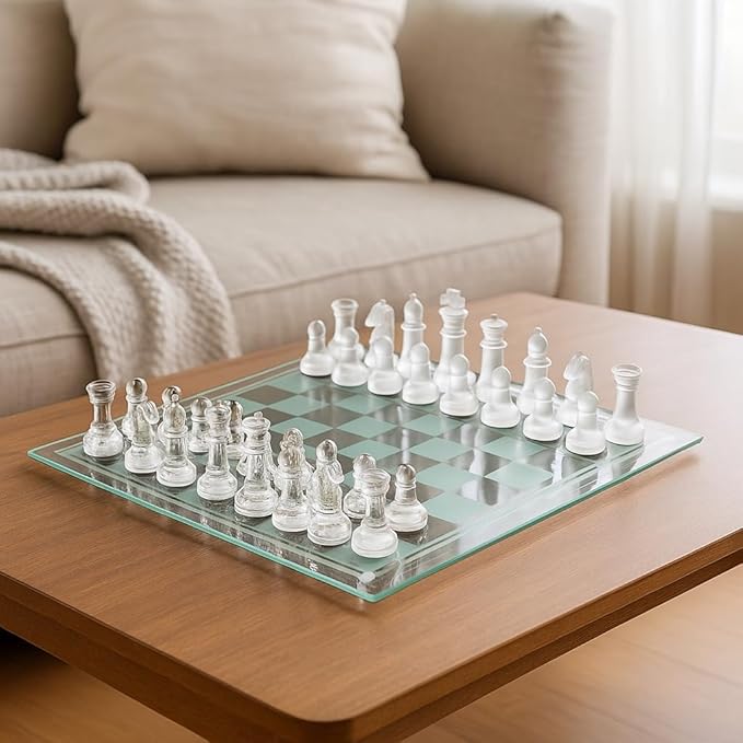 Glass Chess Board Anti-Broken Elegant Glass Chess Pieces Chess Game Chess Set Chess Game