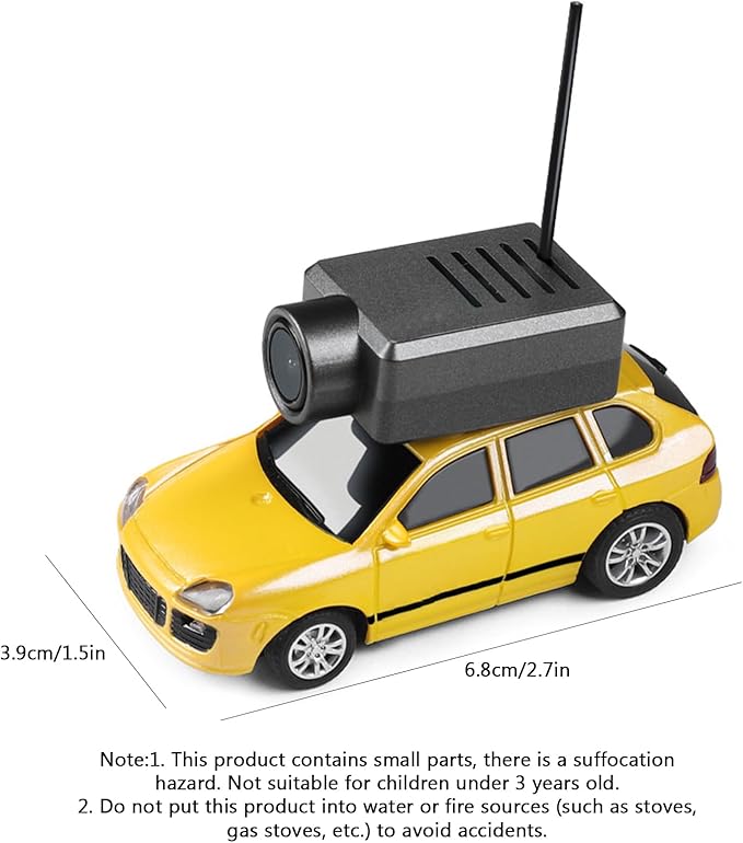 Mini RC Drift Car 1:64 Scale Mini RC Car with Camera and Radio Transmitter 2.4GHz Transmitter and APP Controlled Toy Vehicle with HD Magnetic Camera LED Lights Fun Toy for (Yellow)